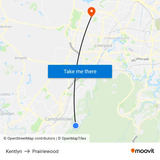 Kentlyn to Prairiewood map