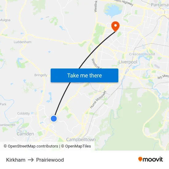 Kirkham to Prairiewood map
