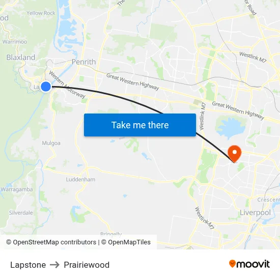 Lapstone to Prairiewood map