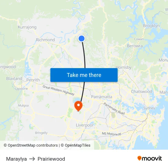 Maraylya to Prairiewood map