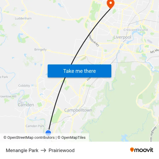 Menangle Park to Prairiewood map