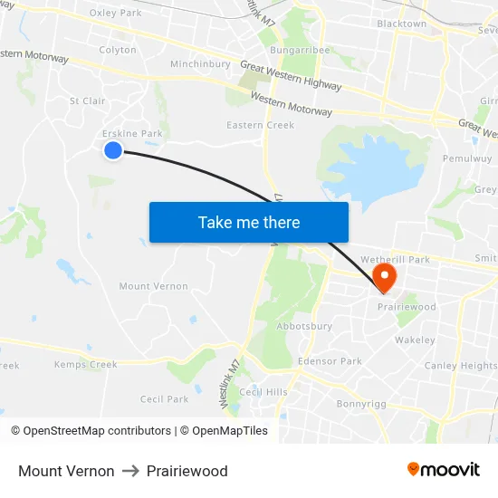 Mount Vernon to Prairiewood map