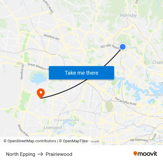 North Epping to Prairiewood map