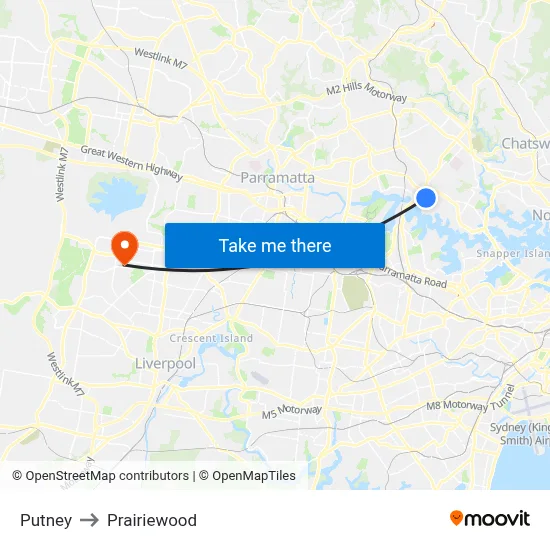 Putney to Prairiewood map