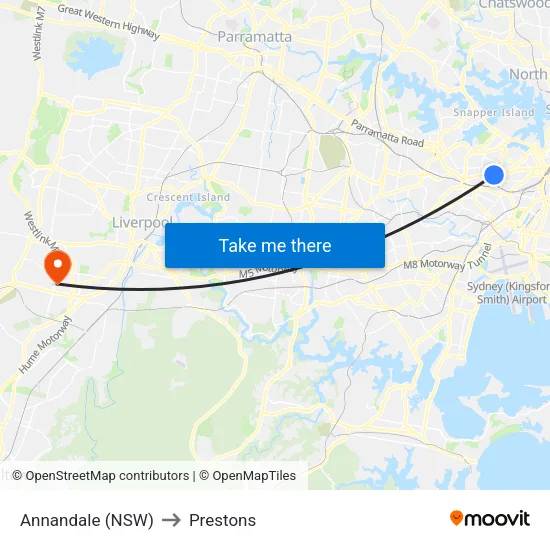 Annandale (NSW) to Prestons map