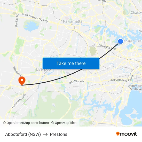 Abbotsford (NSW) to Prestons map