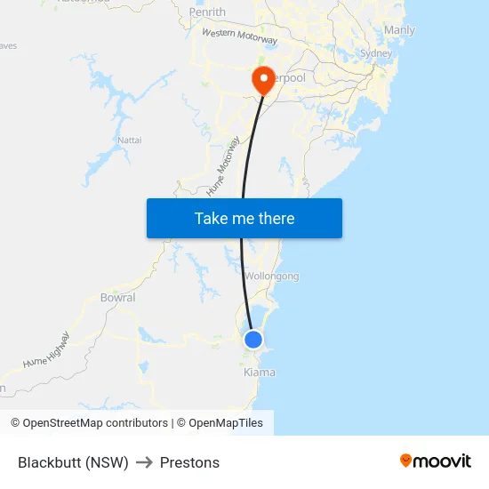 Blackbutt (NSW) to Prestons map