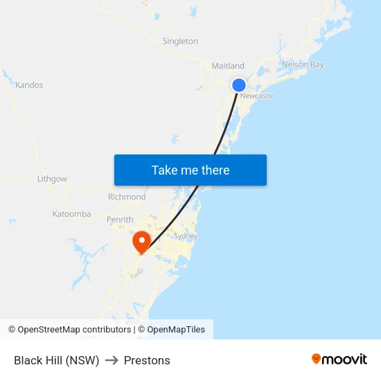 Black Hill (NSW) to Prestons map