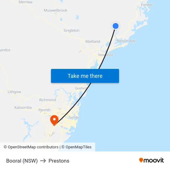 Booral (NSW) to Prestons map
