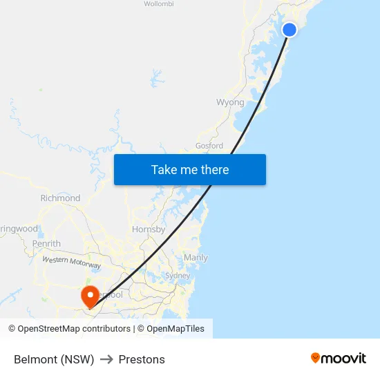 Belmont (NSW) to Prestons map