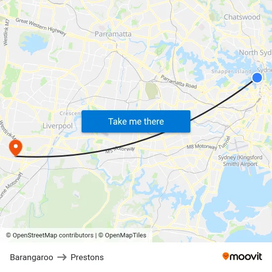 Barangaroo to Prestons map