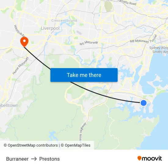 Burraneer to Prestons map