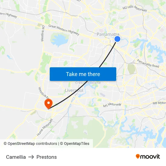 Camellia to Prestons map