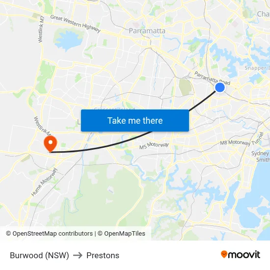 Burwood (NSW) to Prestons map