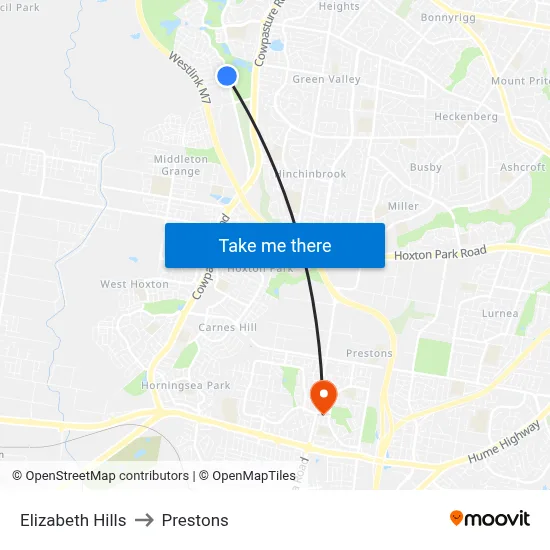 Elizabeth Hills to Prestons map