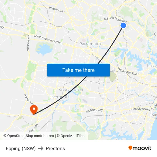 Epping (NSW) to Prestons map