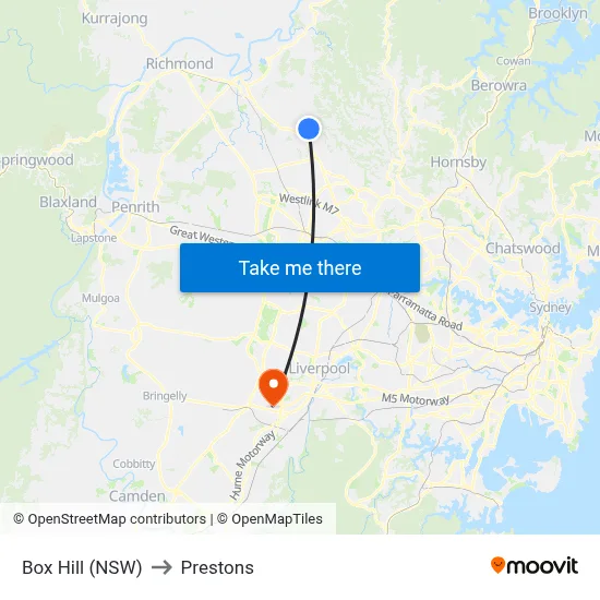Box Hill (NSW) to Prestons map