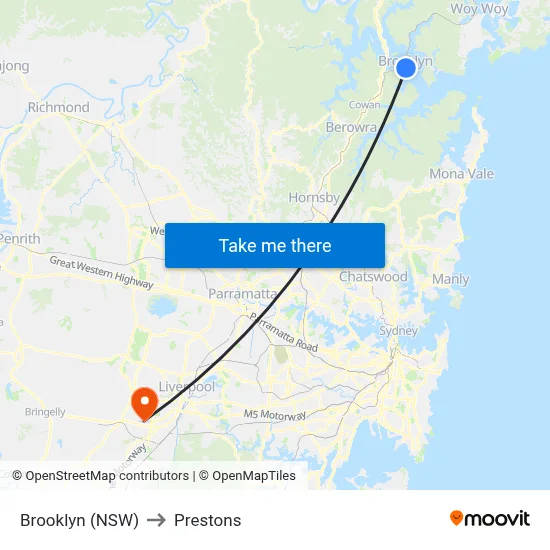 Brooklyn (NSW) to Prestons map