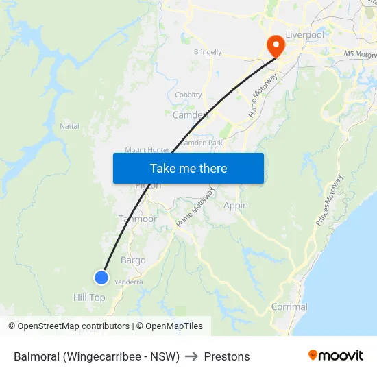 Balmoral (Wingecarribee - NSW) to Prestons map
