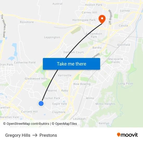 Gregory Hills to Prestons map