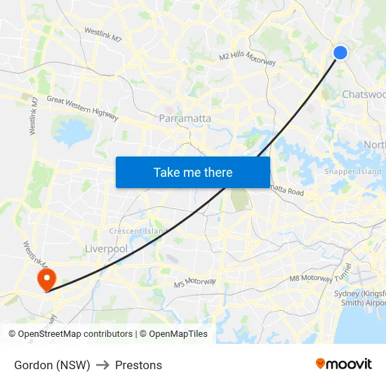 Gordon (NSW) to Prestons map