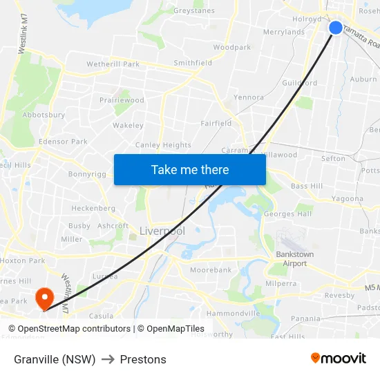 Granville (NSW) to Prestons map