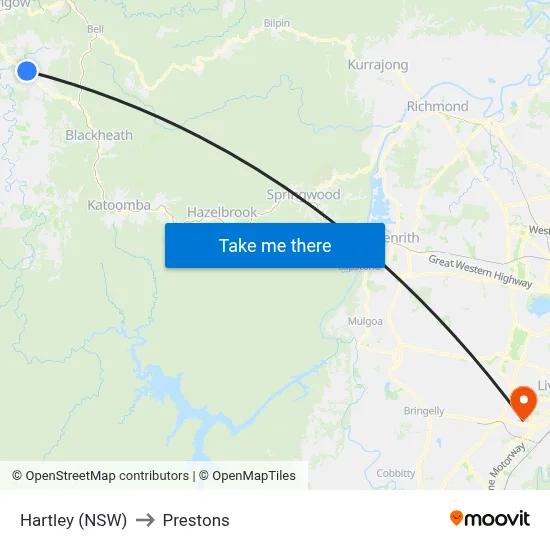 Hartley (NSW) to Prestons map
