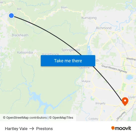 Hartley Vale to Prestons map