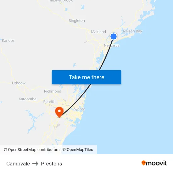 Campvale to Prestons map