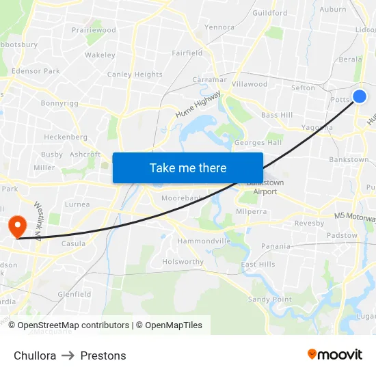 Chullora to Prestons map