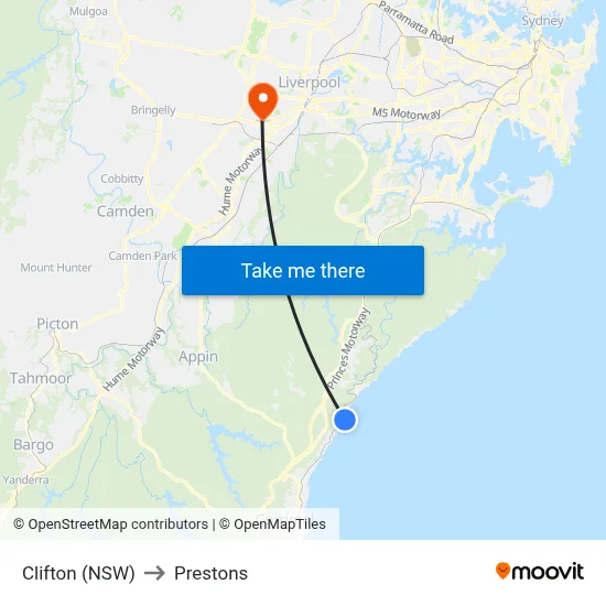 Clifton (NSW) to Prestons map