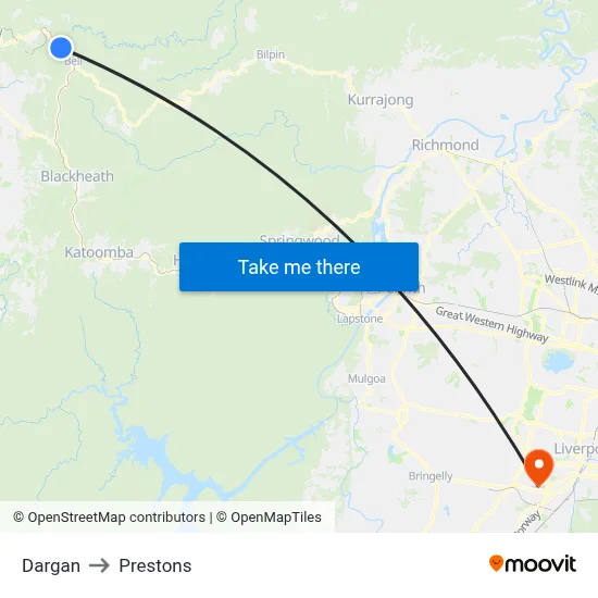 Dargan to Prestons map