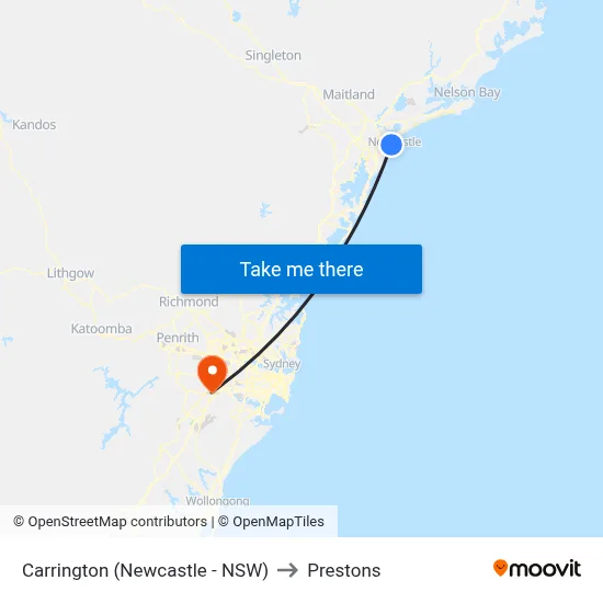Carrington (Newcastle - NSW) to Prestons map