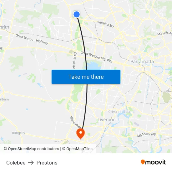 Colebee to Prestons map