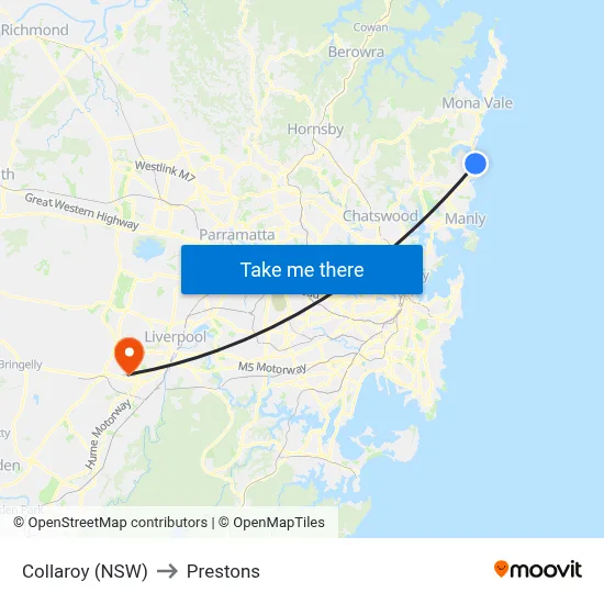Collaroy (NSW) to Prestons map
