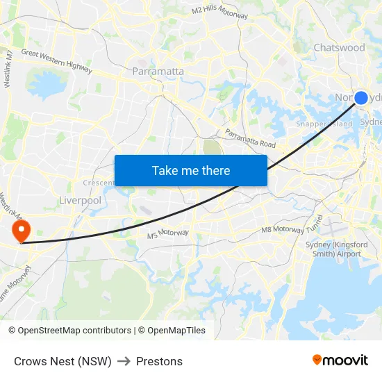Crows Nest (NSW) to Prestons map