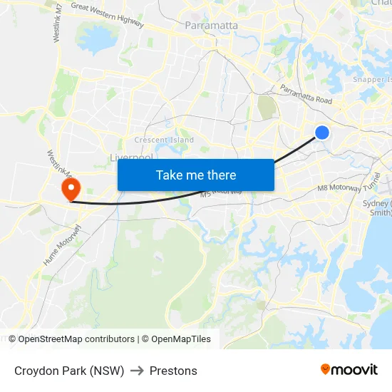Croydon Park (NSW) to Prestons map
