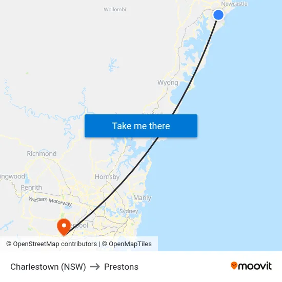 Charlestown (NSW) to Prestons map
