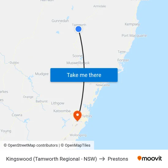 Kingswood (Tamworth Regional - NSW) to Prestons map