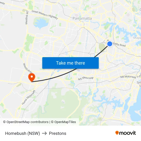 Homebush (NSW) to Prestons map