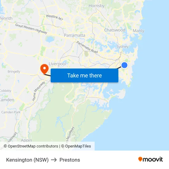 Kensington (NSW) to Prestons map