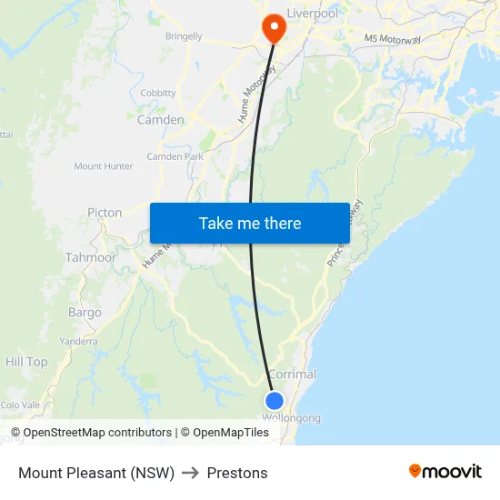 Mount Pleasant (NSW) to Prestons map