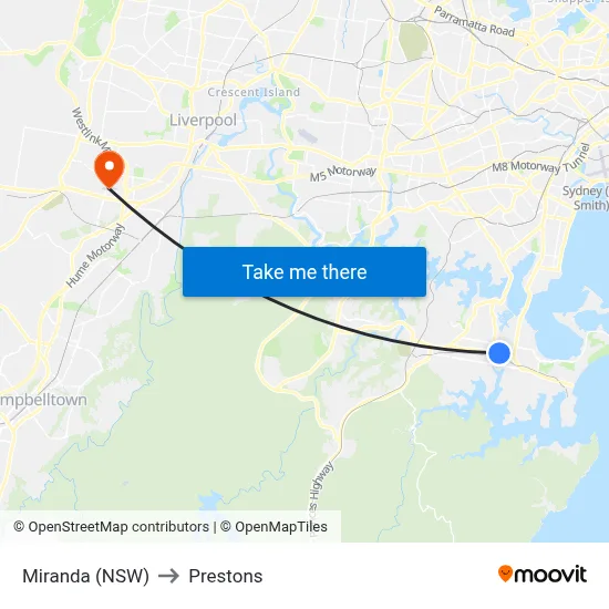 Miranda (NSW) to Prestons map