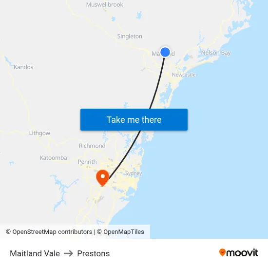 Maitland Vale to Prestons map