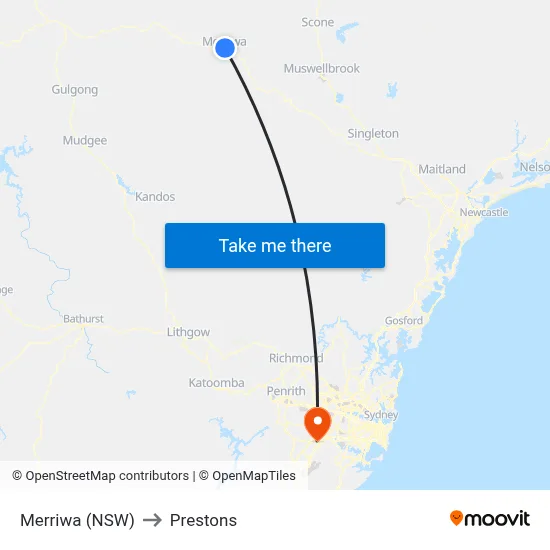 Merriwa (NSW) to Prestons map