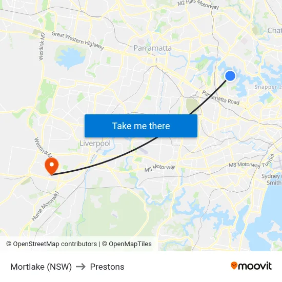 Mortlake (NSW) to Prestons map