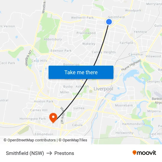 Smithfield (NSW) to Prestons map