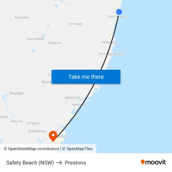 Safety Beach (NSW) to Prestons map