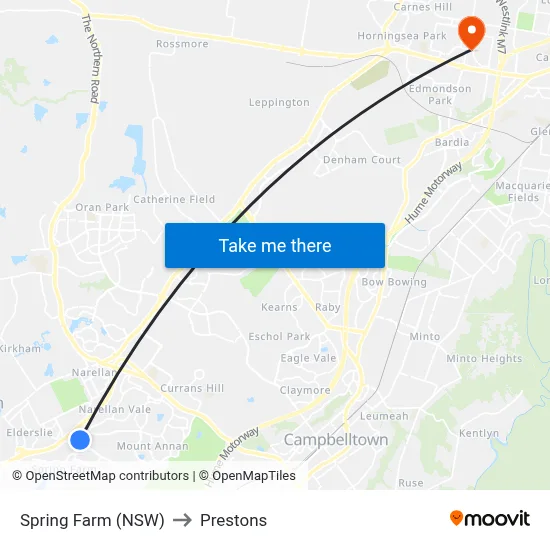 Spring Farm (NSW) to Prestons map