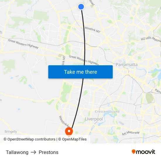 Tallawong to Prestons map